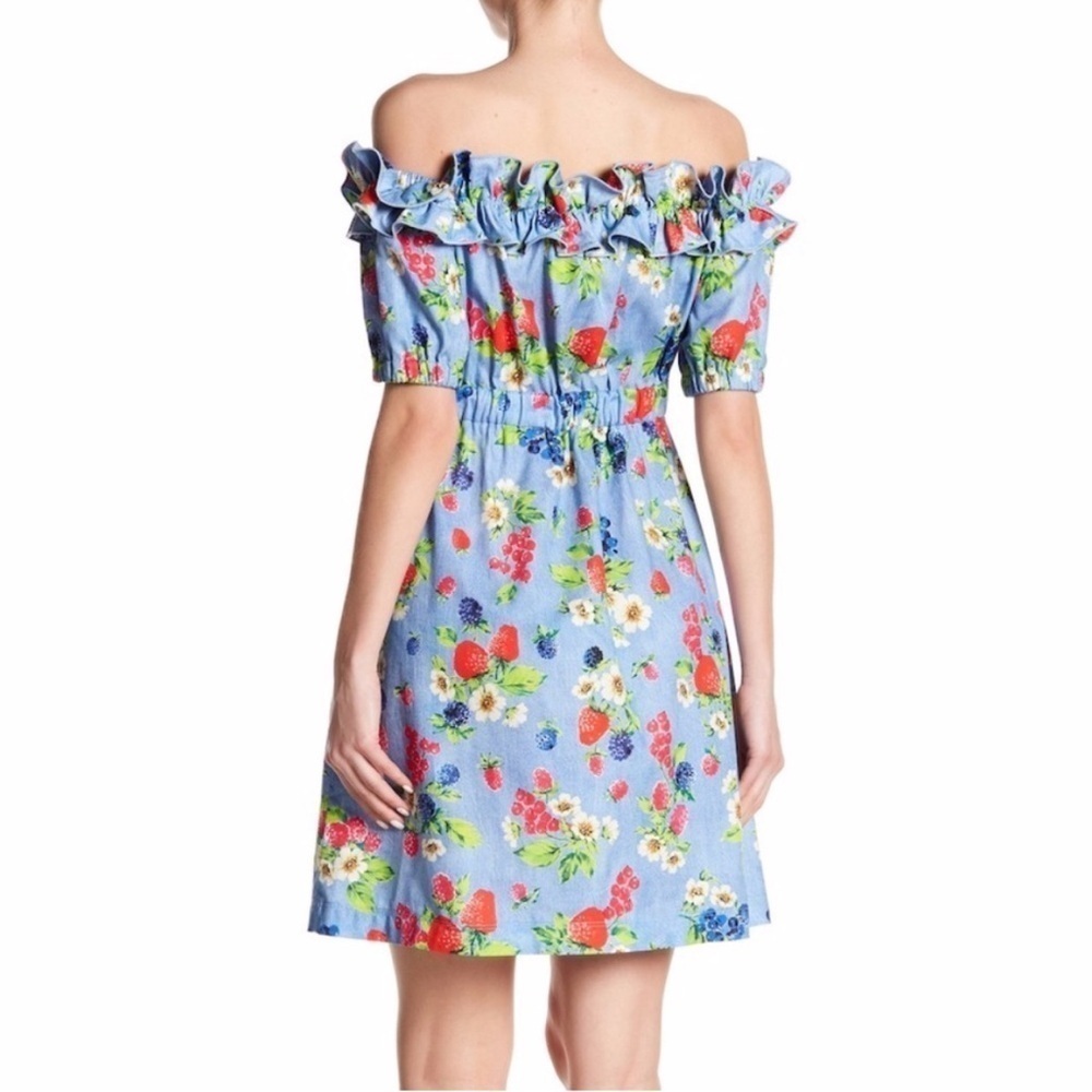 Love Moschino Picnic Print (Fruit & Floral) Cotton Off the Shoulder Dress Sz 2 - Picture 7 of 16